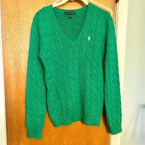 Ralph Lauren Green V-Neck Cable Knit Sweater